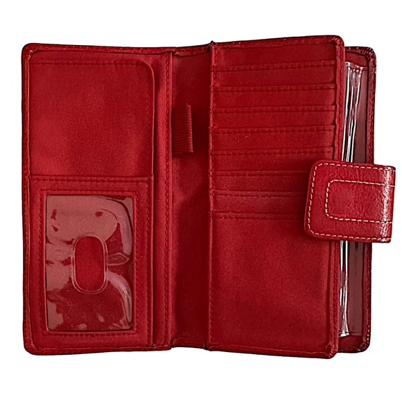 FOSSIL Vintage Red Leather Wallet 6.5”x 3.5” Striped - Picture 6 of 8